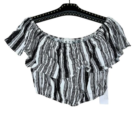 ASTR The Label Off Shoulder Stripe Crop Top Size Large NWT - Picture 2 of 11